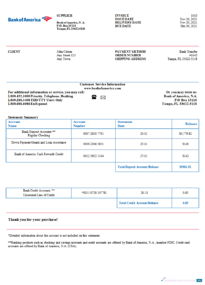 Download USA Bank of America invoice Photoshop template